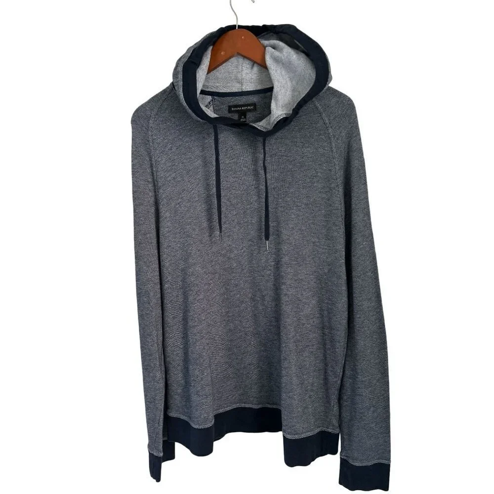 Banana Republic Knit Cotton Hood Sweatshirt Blue Drawstring Size XL